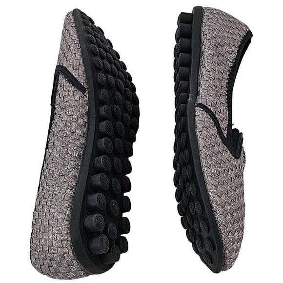 BERNIE MEV Pewter Metallic & Black Round Toe Elastic Gored Slip On Flat Size 42 - Picture 3 of 9